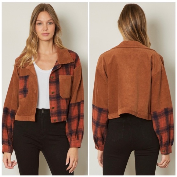 BNWT Cognac plaid and corduroy jacket - Picture 3 of 8